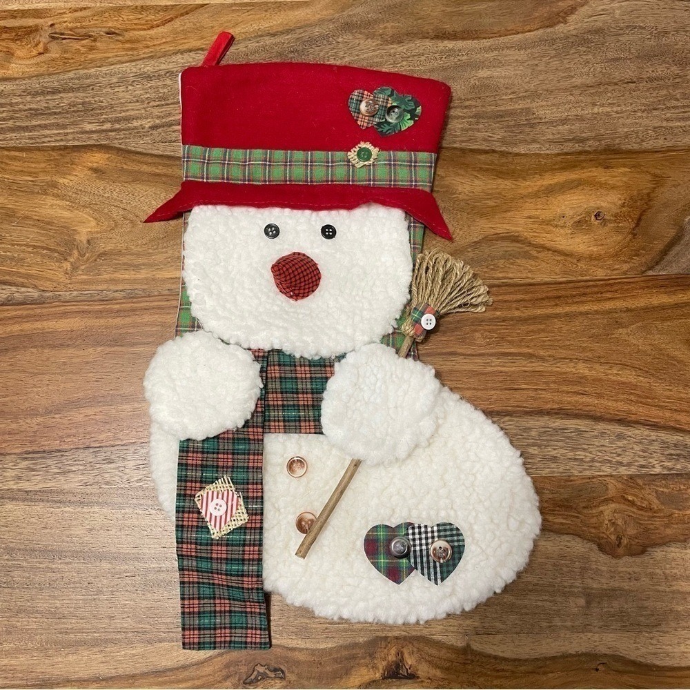 Prima Creations Christmas Stocking‎ Snowman Plaid Red White Sherpa Rustic OS